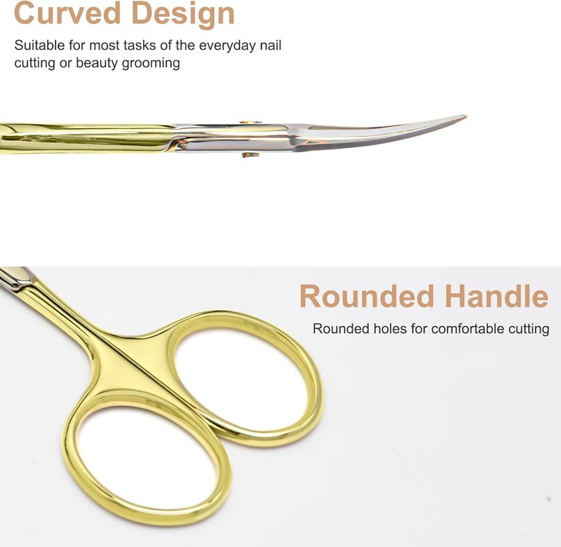 CGBE Manicure Scissors, Extra Fine Eyebrow Scissors for Grooming, Curved Blade Nail Scissors Precise Pointed Tip Grooming Kit for Eyebrow, Eyelash, Trim Nail and Dry Skin, Gold - Image 3